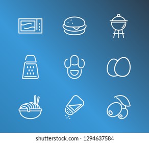 Cuisine icon set and grill with microwave, pasta and apron. Spaghetti related cuisine icon vector for web UI logo design.