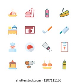 cuisine icon set. vector set about chef, restaurant, salami and mustard icons set.