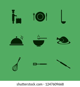 cuisine icon. cuisine vector icons set soup, ladle spoon, hot chicken and chef ladle