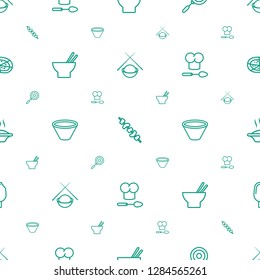 cuisine icons pattern seamless white background. Included editable outline asian food, kebab, pan, bowl, chef hat and spoon, soup, ice cream icons. cuisine icons for web and mobile.
