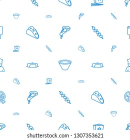 cuisine icons pattern seamless white background. Included editable outline pizza, bowl, chinese fast food, taco, pan, kebab, chef, ice cream icons. cuisine icons for web and mobile.