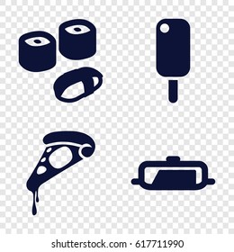 Cuisine icons set. set of 4 cuisine filled icons such as pan, pizza, sushi