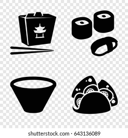 Cuisine icons set. set of 4 cuisine filled icons such as taco, chinese fast food, bowl