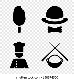 Cuisine icons set. set of 4 cuisine filled icons such as chef, hat and bow, asian food