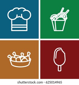 Cuisine icons set. set of 4 cuisine outline icons such as chinese fast food, chicken leg, chef hat