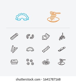 Cuisine icons set. Lasagna pasta shape and cuisine icons with tasty, stelle pasta shape and macaroni pasta shape. Set of uncooked for web app logo UI design.