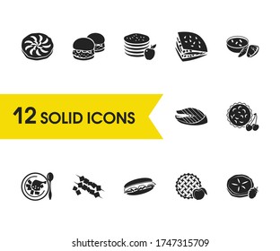 Cuisine icons set with louisiana, lowa and tennessee elements. Set of cuisine icons and kuchen concept. Editable vector elements for logo app UI design.