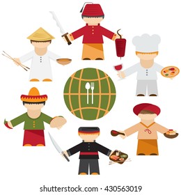 cuisine nations of the world , flat design with different chefs