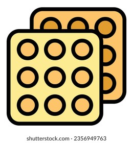 Vector de contorno del icono de la cocina. Plaza Wafer. Color de pastel de pastelería plano