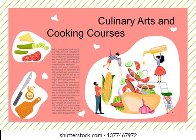 Culinary Art And Cooking Courses Poster, Banner Template. Happy Family Cooking Together A Mexican Taco Concept. Dad, Mom, Daughter, Son Enjoys Of Cookery. Flat Art Vector Illustration