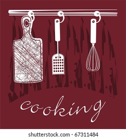 culinary background with kitchen utensils