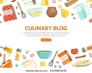 Culinary Blog Landing Page Template, Cooking Recipe, Homemade Food Website Cartoon Vector Illustration