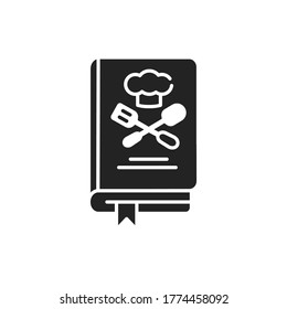 Culinary book black glyph icon. A kitchen reference containing recipes. Pictogram for web page, mobile app, promo. UI UX GUI design element.