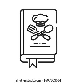 Culinary book black line icon. A kitchen reference containing recipes. Pictogram for web page, mobile app, promo. UI UX GUI design element. Editable stroke.