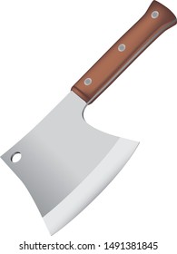 Culinary chef ax with a wide blade for cutting meat.