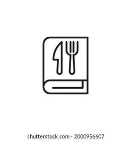 Culinary concept. Line icon of big recipe book with for and knife on cover 