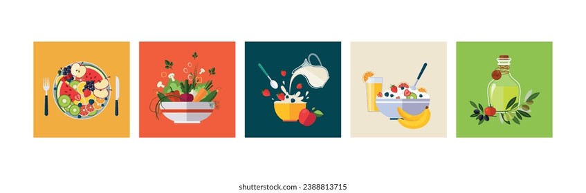 Culinary and Cookery Bright Food Composition Vector Set