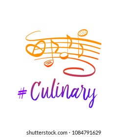 Culinary cooking restaurant logo. Freehand drawn badge design. Template gourmet chef insignia. Exclusive logotype with cookware. 
