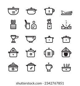 Culinary Delights  UI Flat Icons for Cooking - Clean and Simple Design with White Background and Black Stroke