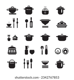 Iconos planos culinarios de interfaz de usuario para la cocina - Diseño limpio y sencillo con fondo blanco y barra negra