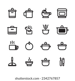 Culinary Delights  UI Flat Icons for Cooking - Clean and Simple Design with White Background and Black Stroke