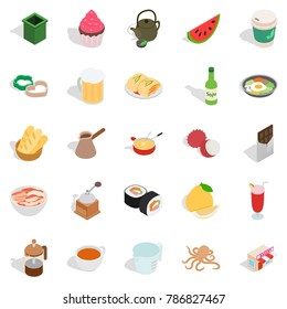 Culinary esthete icons set. Isometric set of 25 culinary esthete vector icons for web isolated on white background