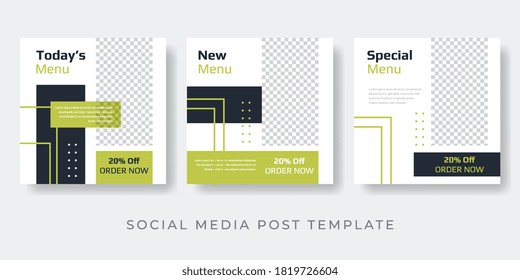 Culinary feed post collection with photo space. Social media template for Ice cream, salad, breakfast, etc
