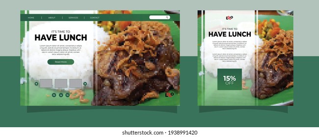 Culinary Food Landing Page Website and Social Media Post Template With Minimalist and Elegant Style. Clean. Modern. Sale. Ads Banner. Cover. Flyer. Feed. Card. Design. Facebook. Instagram. Youtube.