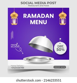 Culinary or food menu. Ramadan iftar menu social media post template.