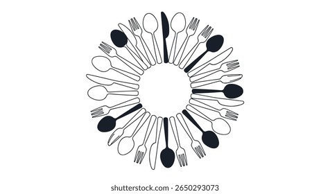 Harmonia Culinária Uma Sinfonia de Utensílios em Formação Circular Alimentos e Cozinhar Tema