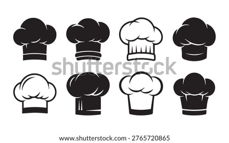 Culinary headwear assortment. Professional kitchen attire icons. For restaurant branding.
