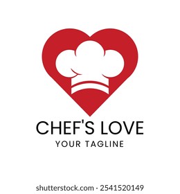 Culinary Heart Logo with Chef Hat in Red and White – Ideal for Food Business Branding, Restaurant Identity, and Cooking Passion Projects