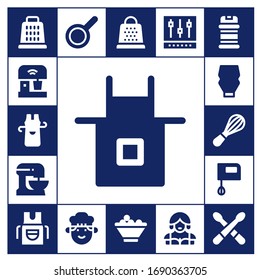 conjunto de iconos culinarios. 17 íconos culinarios rellenos. Incluidos Iconos Grater, Mixer, Apron, Beater, Mayonesa, Pan, Chef, Fruit bowl, Waitress, Condiments, Drumsticks