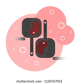 Culinary icon. Skillet with meat. Flat vector illustration.