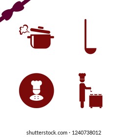 culinary icon. culinary vector icons set chef, boiled pan, chef ladle and ladle spoon