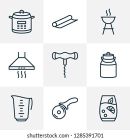 Culinary icons line style set with milk can, corkscrew, lemonade and other pressure cooker elements. Isolated vector illustration culinary icons.
