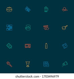Culinary icons line style set with knife set, water bottle, sauce pan and other bowl elements. Isolated vector illustration culinary icons.