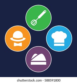 culinary icons set. Set of 4 culinary filled icons such as chef hat, hat and bow