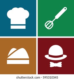 culinary icons set. Set of 4 culinary filled icons such as chef hat, hat and bow