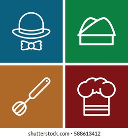 culinary icons set. Set of 4 culinary outline icons such as chef hat, hat and bow