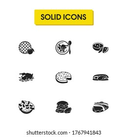 Culinary icons set with arkansas, texas and south carolina elements. Set of culinary icons and brownie with biscuits concept. Editable vector elements for logo app UI design.