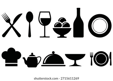 Conjunto de iconos culinarios cuchillo de tenedor blanco y negro