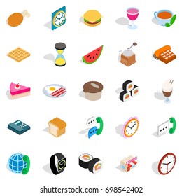 Culinary icons set. Isometric set of 25 culinary vector icons for web isolated on white background