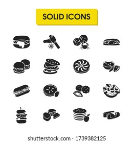 Culinary icons set with tennessee, north dakota and montana elements. Set of culinary icons and clam cakes concept. Editable vector elements for logo app UI design.