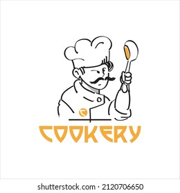 Culinary industry chef logo design in cartoon hand drawn illustration