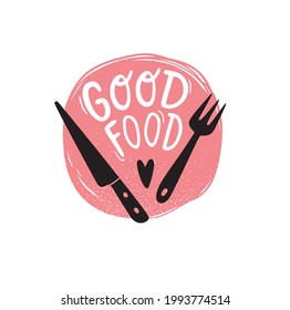 inscripción culinaria en un fondo brillante "buena comida"