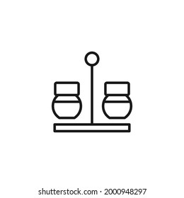 Culinary and kitchen concept. Line icon of salt and pepper in transparent bottles with lid on support 
