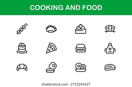 Paquete de iconos de la línea Essentials culinaria y de cocina: Colección de Vector mínima moderna