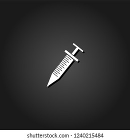Culinary kitchen syringe icon flat. Simple White pictogram on black background with shadow. Vector illustration symbol
