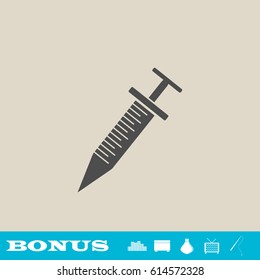Culinary kitchen syringe icon flat. Grey pictogram on light background. Vector illustration symbol and bonus button real estate, ottoman, vase, tv, fishing rod